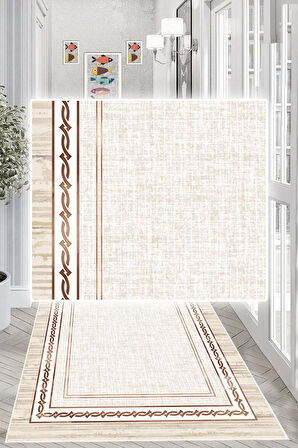 Dijital Baskılı Dekoratif Kaymaz Taban Yıkanabilir Çerceveli Yolluk Antre Hol Halısı Salon Halısı