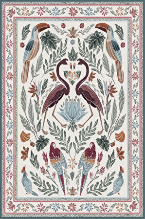 Dijital Baskılı Renkli Flamingo Desenli  Kaymaz Taban Yıkanabilir Halı