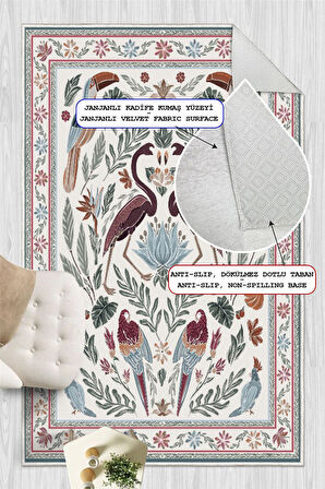 Dijital Baskılı Renkli Flamingo Desenli  Kaymaz Taban Yıkanabilir Halı