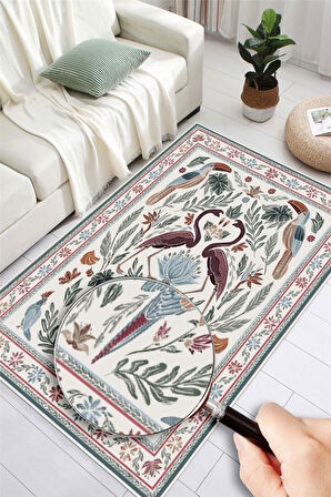 Dijital Baskılı Renkli Flamingo Desenli  Kaymaz Taban Yıkanabilir Halı