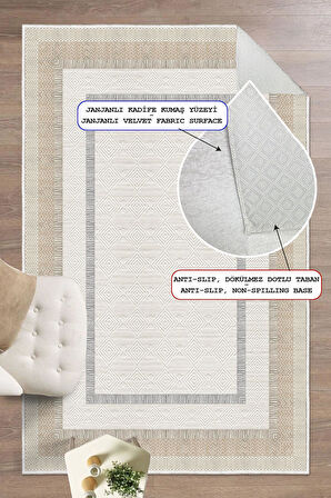 Çerçeve Desenli Dekoratif Kaymaz Taban Yıkanabilir Halı Salon Halısı