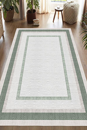 Çerçeve Desenli Dekoratif Kaymaz Taban Yıkanabilir Salon Halısı