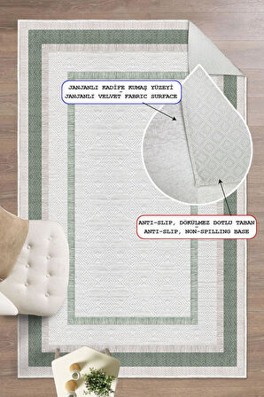 Çerçeve Desenli Dekoratif Kaymaz Taban Yıkanabilir Salon Halısı