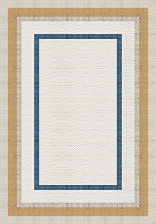 Modern Çerçeve Desenli Dekoratif Kaymaz Taban Yıkanabilir Salon Halısı