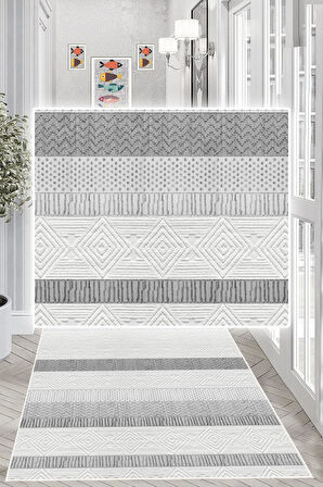 Dijital Baskılı Dekoratif Kaymaz Taban Yıkanabilir Çizgisel Desen Yolluk Antre Hol Halısı Salon Halısı