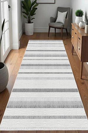 Dijital Baskılı Dekoratif Kaymaz Taban Yıkanabilir Çizgisel Desen Yolluk Antre Hol Halısı Salon Halısı
