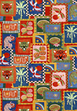 Dijital Baskılı Modern Hayvan Desenli Çok Renkli Kaymaz Taban Yıkanabilir Halı