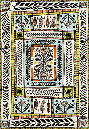 Dijital Baskılı Renkli Çiçek Motifli Kaymaz Taban Yıkanabilir Halı