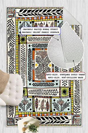 Dijital Baskılı Renkli Çiçek Motifli Kaymaz Taban Yıkanabilir Halı