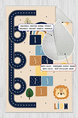 Dijital Baskılı Dekoratif Kaymaz Taban Yıkanabilir Hayvanlı Seksek Temalı Modern Çocuk Halısı