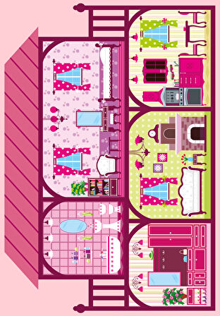 Dijital Baskılı Dekoratif Kaymaz Taban Yıkanabilir Prenses Evi Temalı Çocuk Halısı