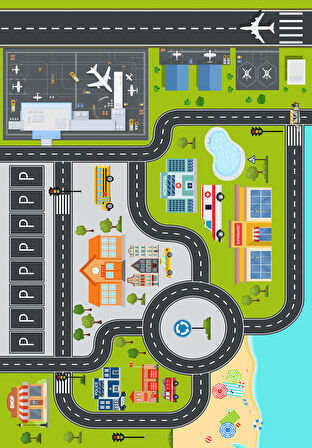 Dijital Baskılı Dekoratif Kaymaz Taban Yıkanabilir Trafik Yolu Temalı Modern Çocuk Halısı