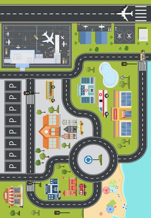 Dijital Baskılı Dekoratif Kaymaz Taban Yıkanabilir Trafik Yolu Temalı Modern Çocuk Halısı