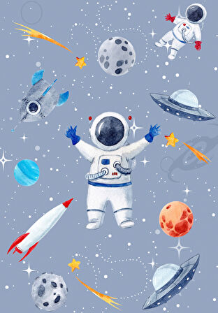 Dijital Baskılı Dekoratif Kaymaz Taban Yıkanabilir Uzay Temalı Modern Çocuk Halısı