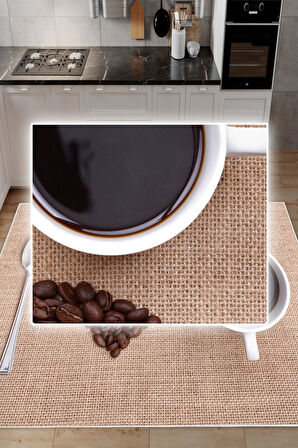 Dijital Baskılı Dekoratif Kaymaz Taban Yıkanabilir Kahve Desenli Halı Mutfak Halısı Yolluk Salon Halısı