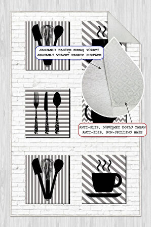 Dijital Baskılı Dekoratif Kaymaz Taban Yıkanabilir Mutfak Eşyası Desenli Halı Mutfak Halısı Yolluk Salon Halısı