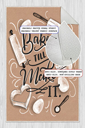 Dijital Baskılı Dekoratif Kaymaz Taban Yıkanabilir Bake Make It Desenli Halı Mutfak Halısı Yolluk Salon Halısı