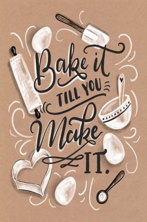 Dijital Baskılı Dekoratif Kaymaz Taban Yıkanabilir Bake Make It Desenli Mutfak Halısı