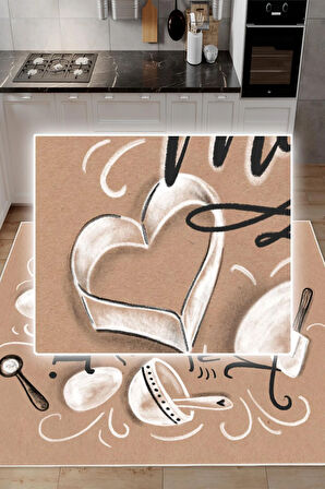 Dijital Baskılı Dekoratif Kaymaz Taban Yıkanabilir Bake Make It Desenli Halı Mutfak Halısı Yolluk Salon Halısı