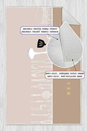 Dijital Baskılı Dekoratif Kaymaz Taban Yıkanabilir Halı Best Kıtchen Desenli utfak Halısı Yolluk Salon Halısı