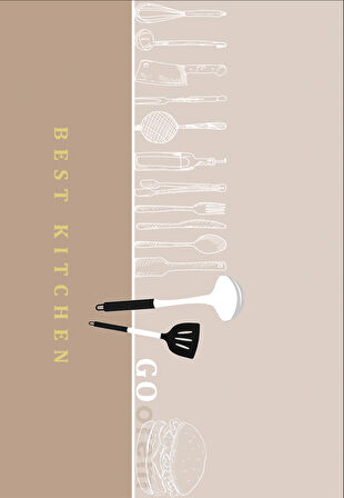 Dijital Baskılı Dekoratif Kaymaz Taban Yıkanabilir Halı Best Kıtchen Desenli utfak Halısı Yolluk Salon Halısı