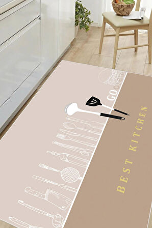 Dijital Baskılı Dekoratif Kaymaz Taban Yıkanabilir Halı Best Kıtchen Desenli utfak Halısı Yolluk Salon Halısı