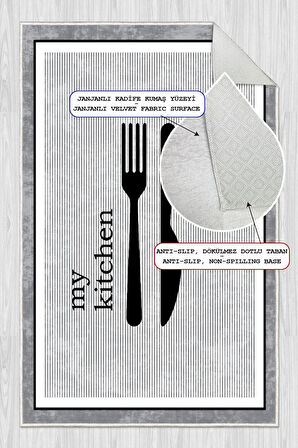 Dijital Baskılı Dekoratif Kaymaz Taban Yıkanabilir My Kitchen Desenli Halı Mutfak Halısı Yolluk Salon Halısı