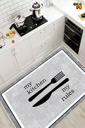 Dijital Baskılı Dekoratif Kaymaz Taban Yıkanabilir My Kitchen Desenli Halı Mutfak Halısı Yolluk