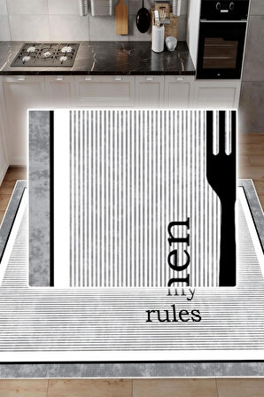 Dijital Baskılı Dekoratif Kaymaz Taban Yıkanabilir My Kitchen Desenli Halı Mutfak Halısı Yolluk