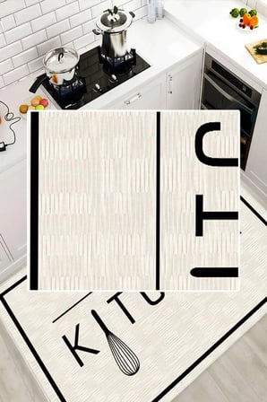 Kitchen Yazılı Dijital Baskılı Dekoratif Kaymaz Taban Yıkanabilir Mutfak Halısı