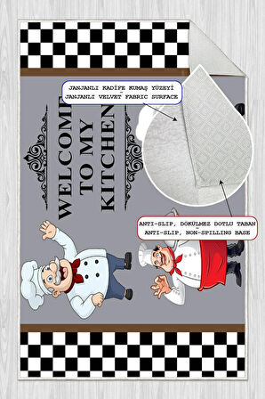 Dijital Baskılı Dekoratif Kaymaz Taban Yıkanabilir Aşçı Desenli Mutfak Halısı
