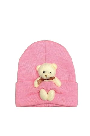 Peluş Ayıcıklı Penye Renkli Unisex Bere