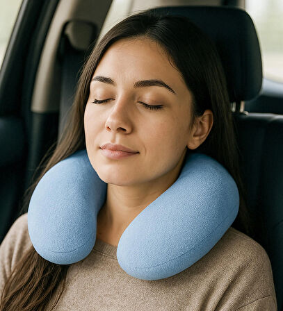 Peluş U Tipi Boyun Yastığı Yumuşak ve Ergonomik Seyahat Konforu