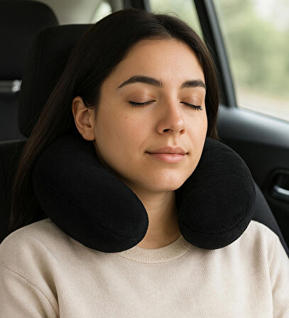 Peluş U Tipi Boyun Yastığı Yumuşak ve Ergonomik Seyahat Konforu