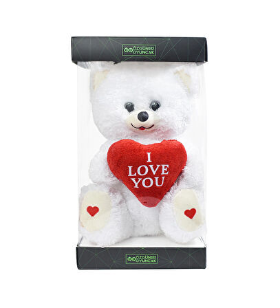 Özel Premium Kutu İçerisinde Sevgiliye Özel Kalpli (I LOVE YOU) Yazılı Sevimli Peluş Ayıcık