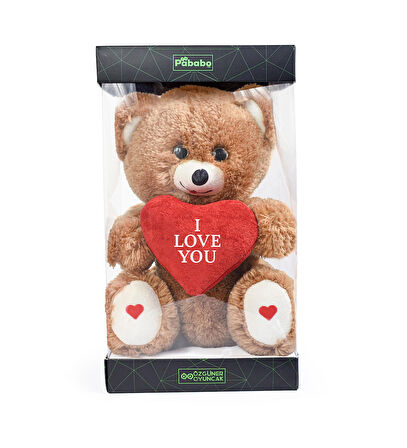 Özel Premium Kutu İçerisinde Sevgiliye Özel Kalpli (I LOVE YOU) Yazılı Sevimli Peluş Ayıcık