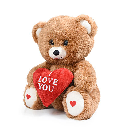 Özel Premium Kutu İçerisinde Sevgiliye Özel Kalpli (I LOVE YOU) Yazılı Sevimli Peluş Ayıcık