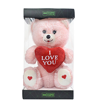 Özel Premium Kutu İçerisinde Sevgiliye Özel Kalpli (I LOVE YOU) Yazılı Sevimli Peluş Ayıcık