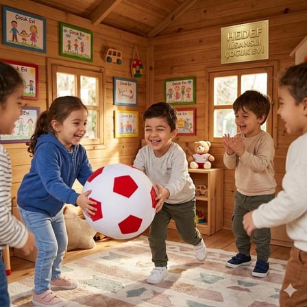 Peluş Futbol Topu Figürlü Top-Yastık Kırmızı / Beyaz (30x30 cm)