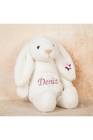 Kişiye Özel İsimli Peluş Oyuncak Tavşan +Kese Hediyeli - Uyku Arkadaşı - Peluş Tavşan - İsme Özel Kese - Kişiselleştirilebilir Oyuncak -Beyaz Tavşan