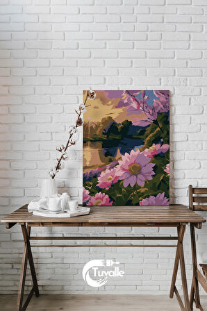Pembe Akşamüstü Sayılarla Boyama Seti, Hobi Seti, 40X50 Tablo, Fırça Boya, Numaralı Tuval