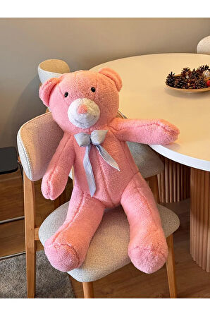 Papyonlu Pembe Dev Büyük Peluş Ayıcık 80cm Sevgililer Günü Özel Ayıcık, Hediyelik Ayı