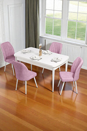 Bara Beyaz 80X132 Açılabilir Sunta Masa Yemek Odası Takımı, Mutfak Takımı 4 Adet Sandalye