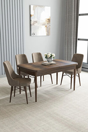 Arvela Barok Desen 80x132 MDF Açılabilir Mutfak Masası Takımı 4  Sandalye