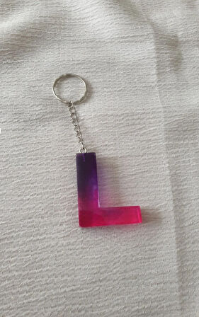 Epoksi Mor Pembe L Harf Anahtarlık