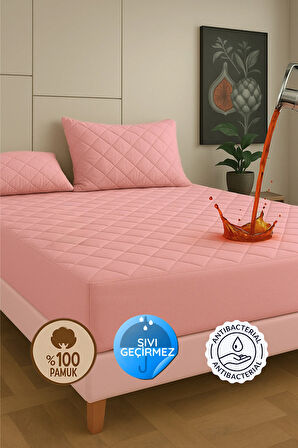 Formeya Alez Pudra %100 Pamuk Kapitone Sıvı Geçirmez Alez Fitted Çarşaf