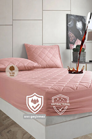 Formeya Alez Pudra %100 Pamuk Kapitone Sıvı Geçirmez Alez Fitted Çarşaf