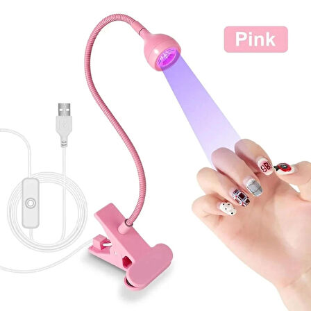 Ayarlanabilir Klipsli UV Lamba - Manikür ve Nail Art Uyumlu Pembe