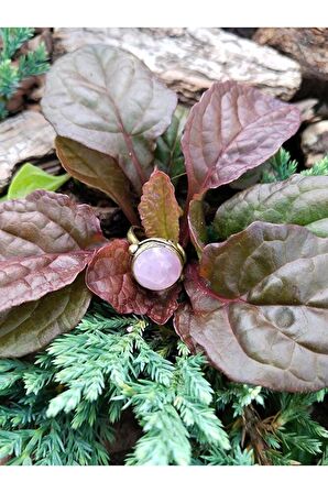 Doğal Taş Pembe Kuvars Doğal Taşlı Ayarlanabilir Yuvarlak Yüzük