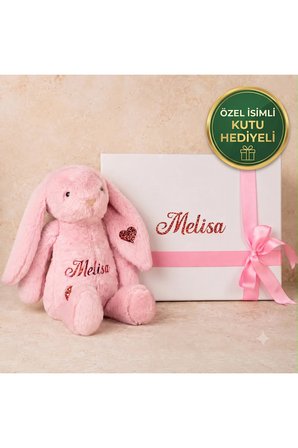 Kişiye Özel İsimli Peluş Oyuncak Tavşan - Kutu Hediyeli - Doğum Günü Hediyesi - Kişiselleştirilebilir Çocuk Bebek Hediyesi - Anneler Günü - Yeni Doğum Hediyesi